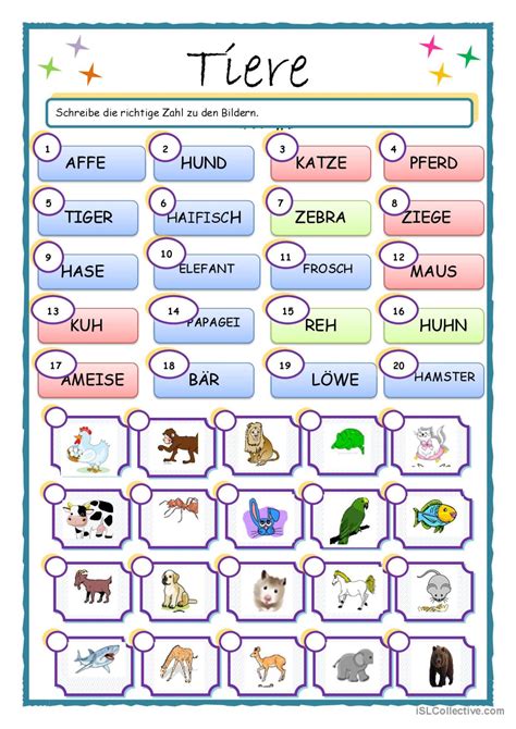 Tiere Deutsch DAF Arbeitsblätter pdf doc