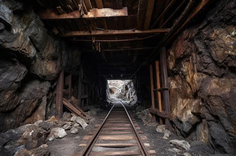 Premium Ai Image Mine Tunnel Inside View Ai Cave With Railway