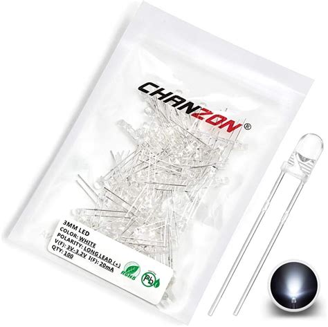 Chanzon Pcs Mm White Led Diode Lights Clear Round Transparent Dc