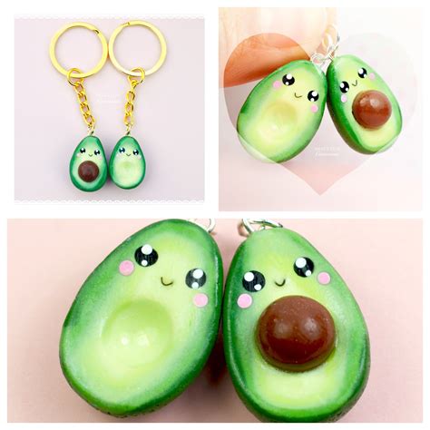 Bff Avocado Charm Keychain Polymer Clay Miniature Food Jewelry Handmade