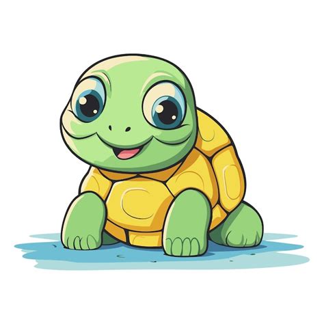 Una Linda Tortuga De Dibujos Animados Aislada Sobre Un Fondo Blanco