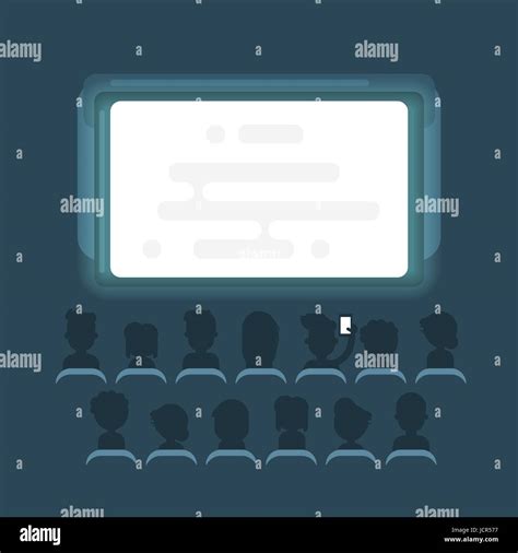 Vector Flat Style Illustration Of People Watching Movie At The Cinema