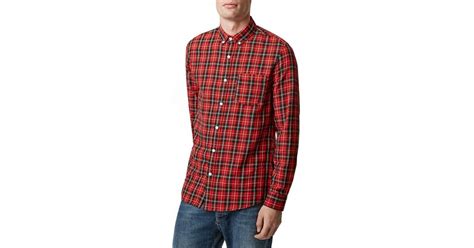 Topman Slim Fit Tartan Plaid Shirt In Red For Men Lyst