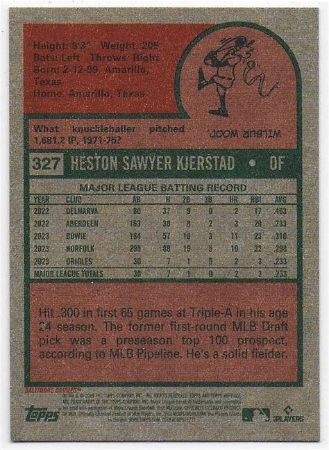 2024 Topps Heritage 327 Heston Kjerstad RC Baltimore Orioles EBay