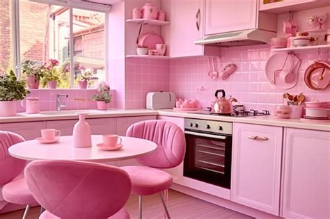 Premium Photo Pink Kitchen Interior With Pink Walls AI Generated