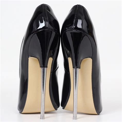 Extreme High Heel Metall Peep Toe Pumps 7 18cm Schwarz Stiletto Pump