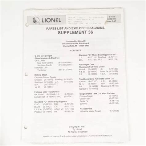 Lionel Parts List And Exploded Diagrams