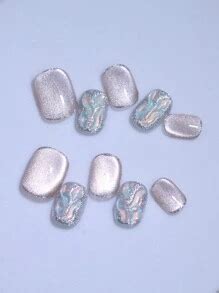 100 Pure Handmade Press On Nails Khaki Nude Color Cat S Eye 10pcs Nail Tips Short Square