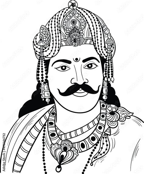 Indian King Black And White Line Drawing Illustration Indian King Clip