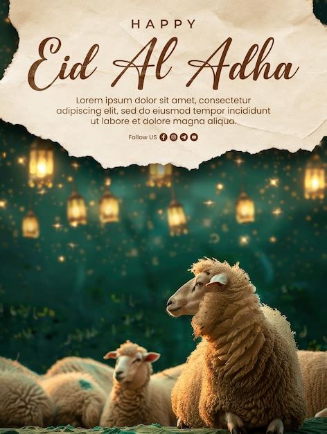 Modèle d affiche de l Aïd al Adha avec un fond de mouton avec un fonds