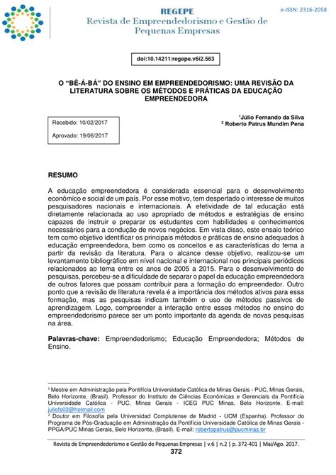 PDF O Bê Á Bá do Ensino em Empreendedorismo Uma Revisão da