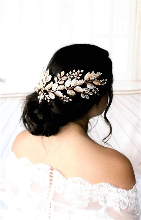 Rose Gold Bridal Hair Piece Rose Gold Hair Comb Swarovski Etsy Rose