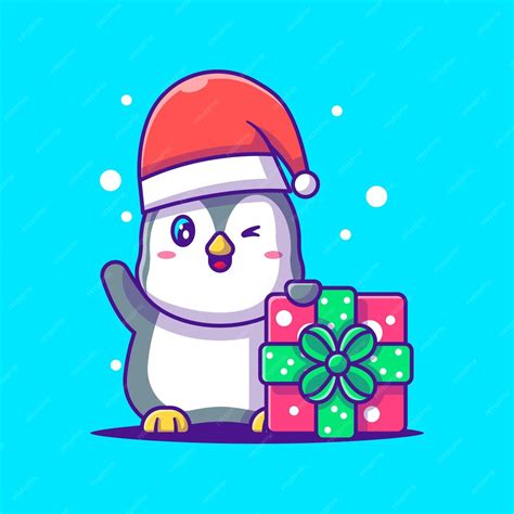 Premium Vector Cute Illustration Of Cute Penguin With Christmas T Merry Christmas