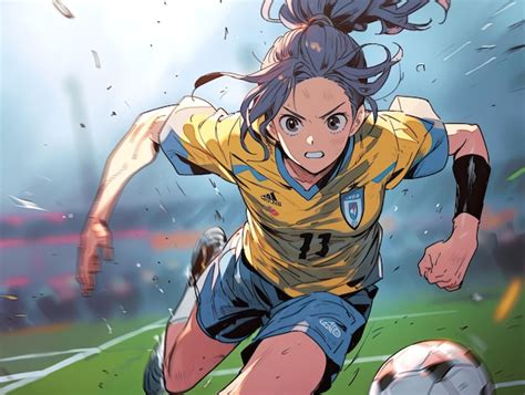 Premium Ai Image Anime Female Soccer Player Running Manga Style