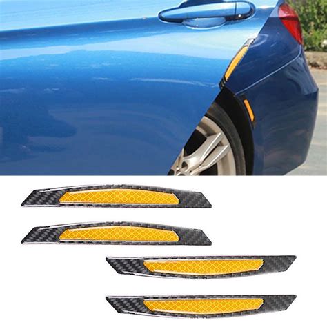 Pc Carbon Fiber Yellow Reflective Side Door Edge Trim Protection Guard