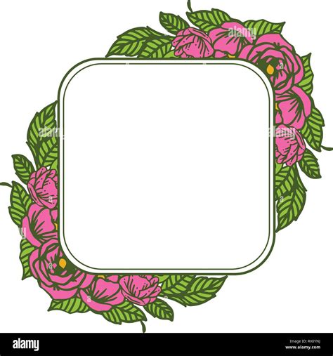 Ilustraci N Vectorial Bello Marco Con Rosa Rosa Flores Y Hojas Verdes