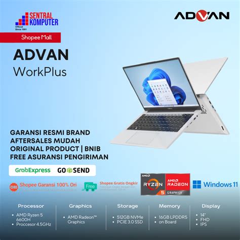 Jual Laptop ADVAN Work Plus Ryzen 5 6600H RAM 16GB 512GB SSD WorkPlus