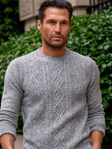 Light Grey Italian Wool And Cashmere Aran Crewneck Sweater By Proper Cloth