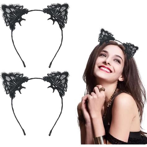 Maquillage Party Bandeaux Oreilles De Chat En Dentelle 2pcs Bandeaux En