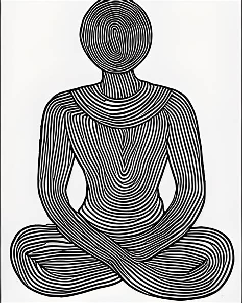Seated Meditation Black And White Line Drawing · Creative Fabrica