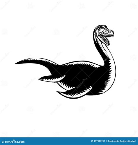 Loch Ness Monster O Nessie Nataci N Retro Woodcut Estilo Negro Y Blanco