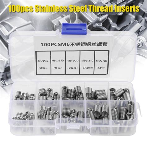 100pcsset M6 Stainless Steel Screw Thread Insert Coiled Wire Insert Helical Threaded Inserts