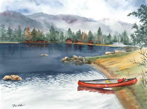 Red Canoe Painting By Michiko Taylor Pixels