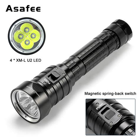 Asafee 100M Underwater XM L U2 LED 4500LM Diving Flashlight IPX8