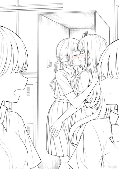 「ロッカーの中でキスする子達の線画です 」betock＠キス百合③1 12の漫画