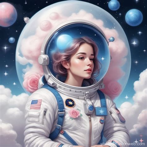 Cute Astronaut Woman On Cloud With Stars Stable Diffusion Online