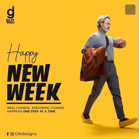 A Man Walking Across A Yellow Background With The Words Happy New Week