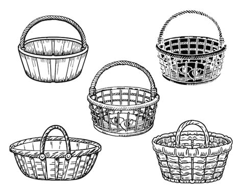 Premium Vector Wicker Basket Set Vector On White Background Stock