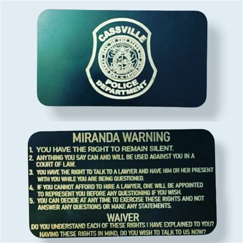 Spanish Miranda Warning Card Law Enforcement Metal Miranda Card