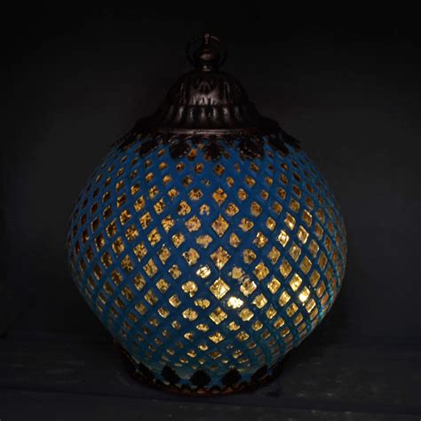 Moroccan Style Blue Patterned Glass Led Lantern Led Lantern Lantern