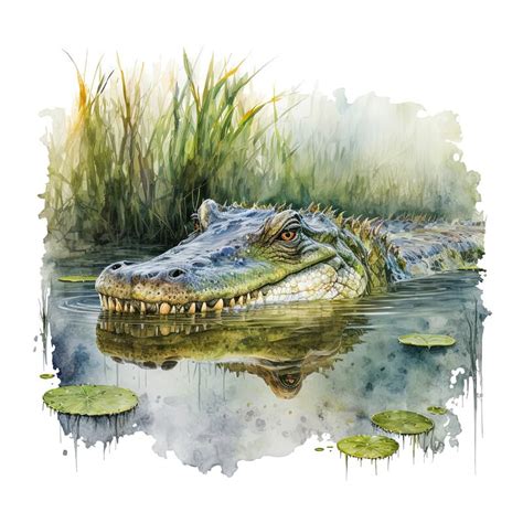 Watercolor Alligator Head Illustration with Realistic and Fantastical Elements Stock ...