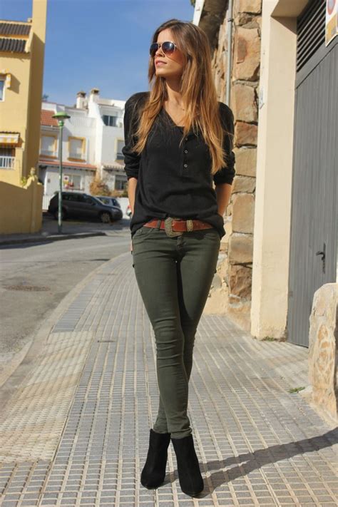 Street style | Casual black shirt, khaki pants and black ankle boots ...