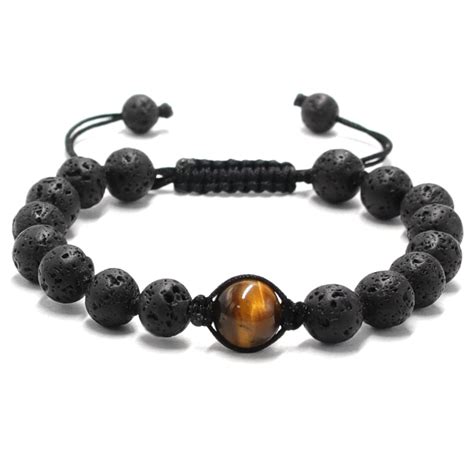 Onesmek Tiger Eye Lava Rock Bracelets Mens Tigers Eye Crystal Lava Beads Bracelets