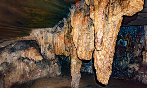 Stalactite And Stalagmite Formations In The Kutumsar Caves In Bastar