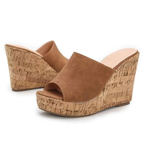 Mules Wedge Cork Lehoor برای زنان صندل های اسلاید سکو پپ تاپ ، گوه بالا