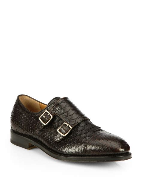 Ferragamo Python Monkstrap Loafers In Brown For Men Lyst