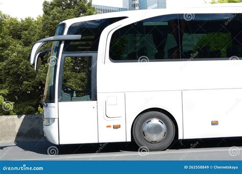 Modern White Bus On Road Outdoors Public Transport Stock Image Image