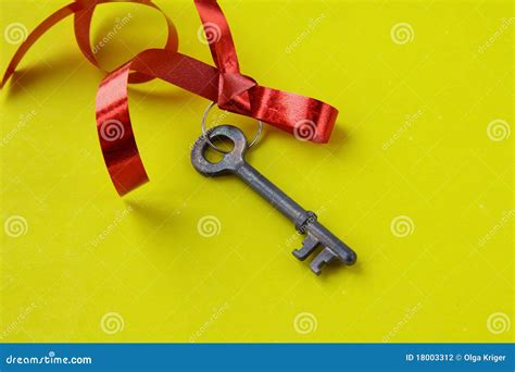 Old Key With A Red Ribbon Stock Photo Image Of White 18003312