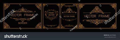 Set Gold Borders Photo Frames Corner เวกเตอร์สต็อก ปลอดค่าลิขสิทธิ์