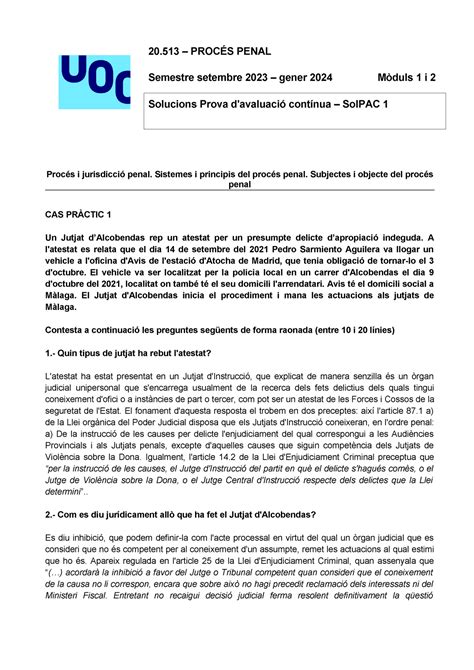 SOLPAC1 Procés i jurisdicció penal 20 PROCÉS PENAL Semestre