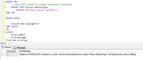 Error Handling Using Try Catch In Sql Server