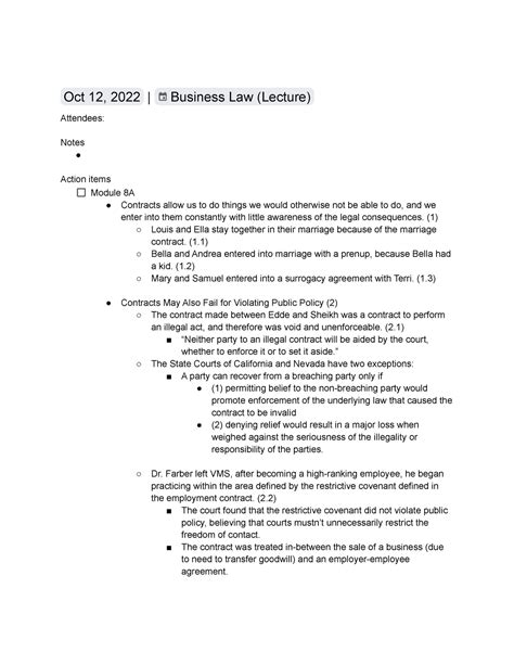 Notes Business Law Lecture 22 26 Oct 12 2022 Business Law Lecture Attendees Notes