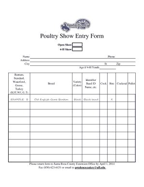 Fillable Online Poultry Show Entry Form SRC Fair Fax Email Print