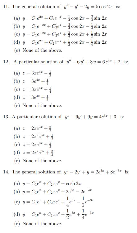 Solved 11 The General Solution Of Y′′−y′−2y 5cos2x Is A