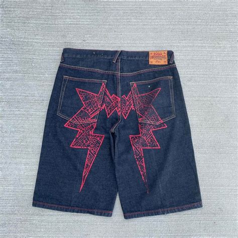 Evisu Heritage Baggy Jorts Rare Red Lightning Depop Clothes