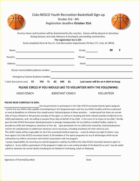 Basketball Registration Form Template